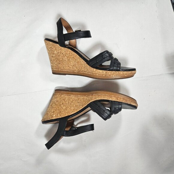 Clarks Black Sandal Cork Wedges Heels Women's Size 9 26069293 - Picture 7 of 9